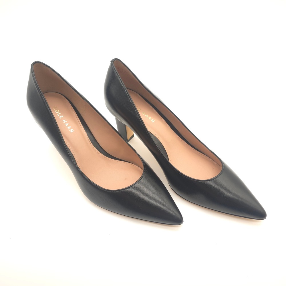 Cole Haan Mylah Heel Pump NIB 75mm Black Leather Pointed Toe Women's Size 8B - Picture 6 of 7